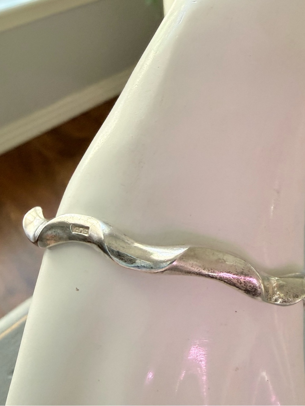 Vintage Solid British Sterling Silver Sculpted Wave Bracelet